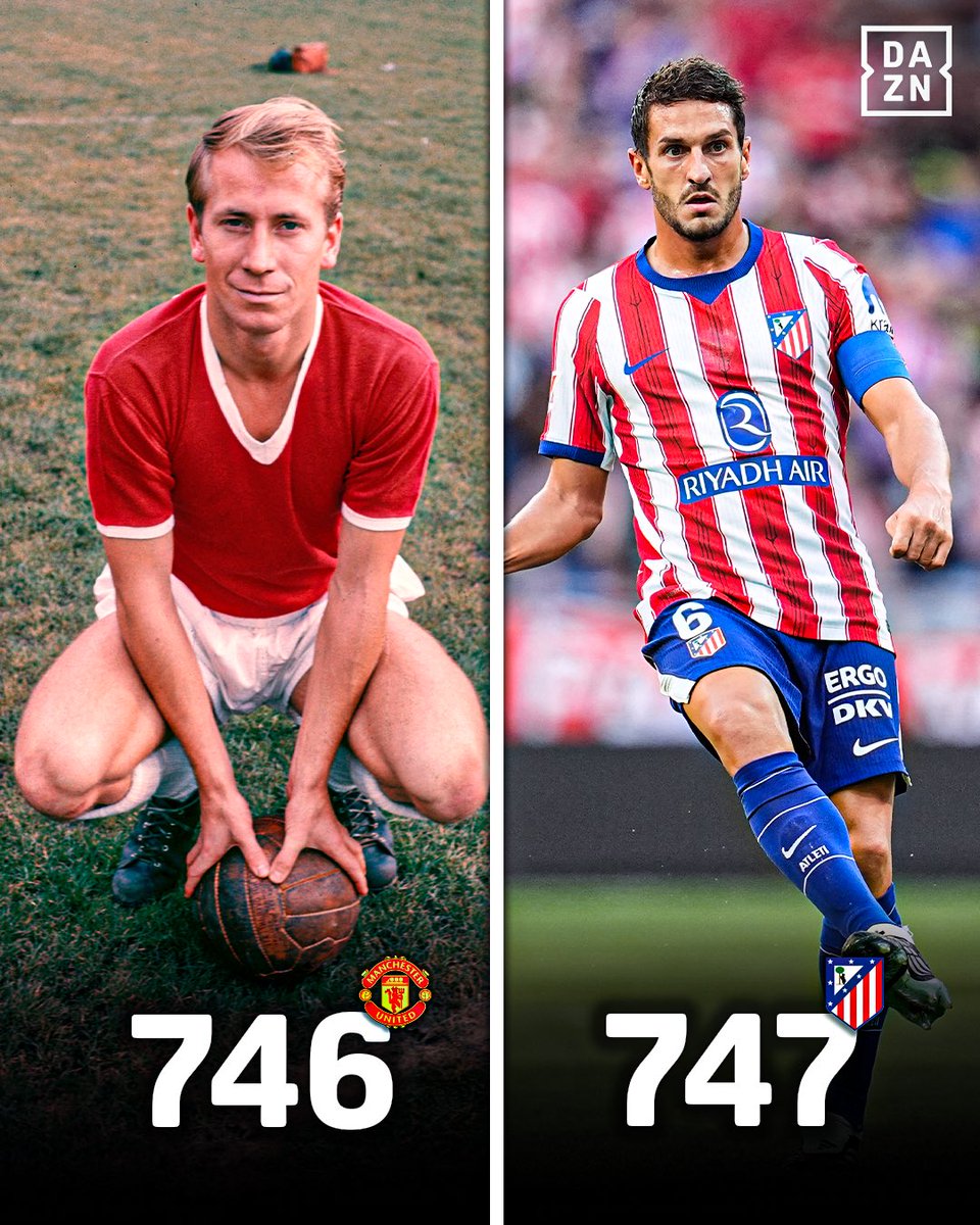 DAZNFutbol's tweet photo. KOKE SUPERA A BOBBY CHARLTON 🤯

El centrocampista del Atlético de Madrid es el octavo ‘One Club Man’ con más partidos de la historia 

#LALIGAenDAZN ⚽️ https://t.co/DmEDVhDnQA