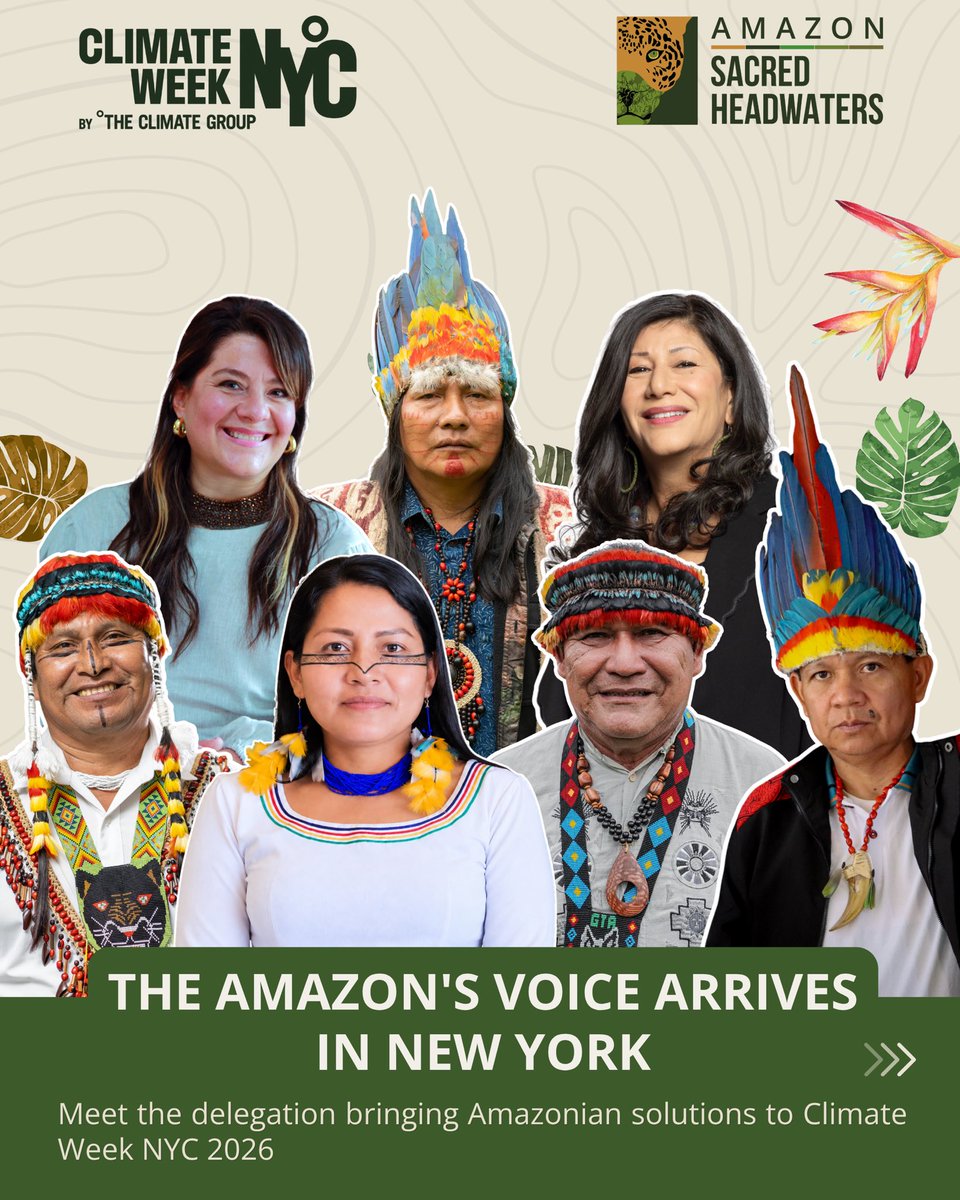 AmazonHeadwater's tweet photo. 1/8 The Amazon arrives in New York with something to say.
From Sept 20–26, ASHA joins #ClimateWeekNYC2026 with one demand: an Amazon free of new fossil fuel frontiers, and full recognition of Indigenous sovereignty and self-determination.

Meet the delegation 🧵 https://t.co/pENlhH1NOp