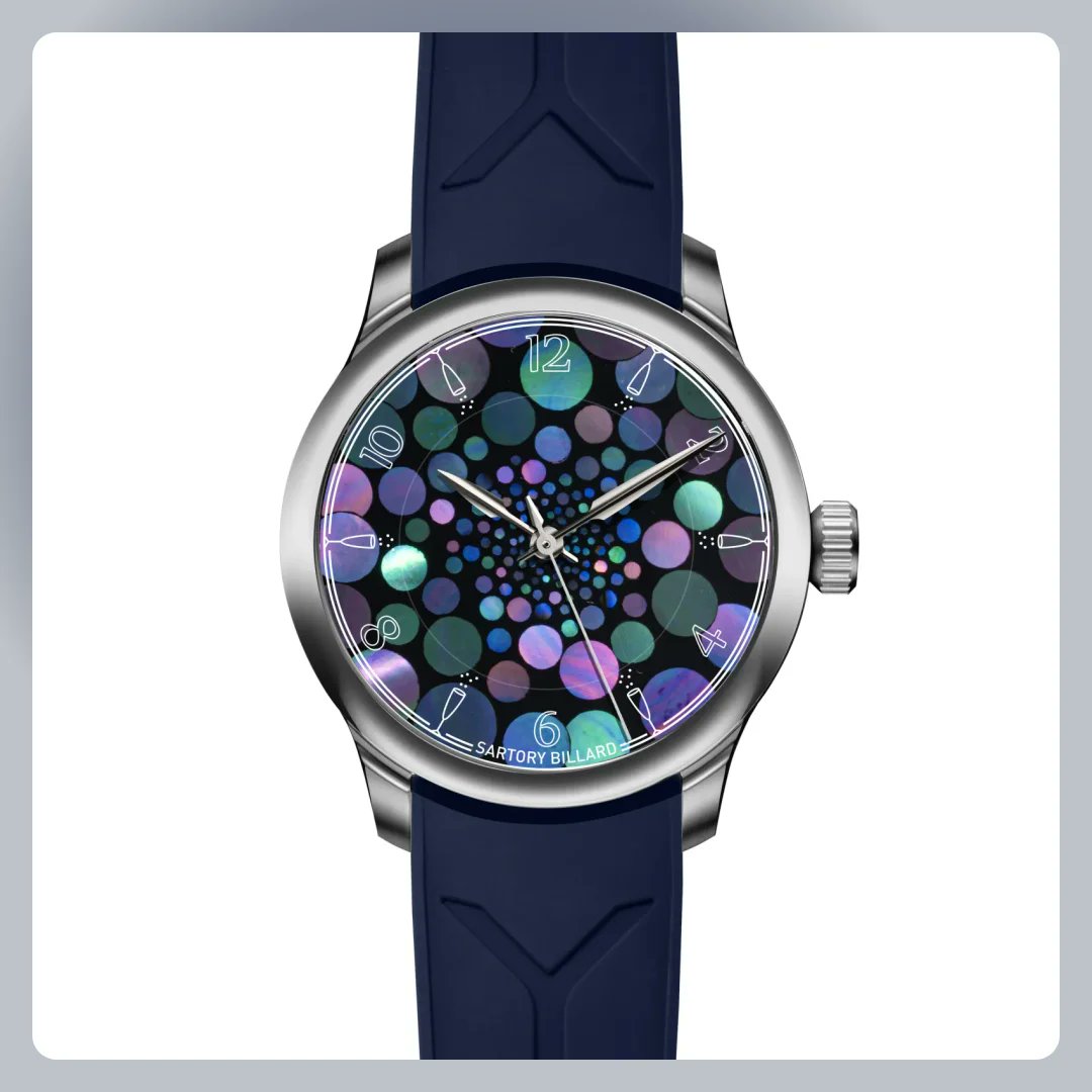 chronoscoutco's tweet photo. Mother-of-pearl raden circles spiral across the SB04-E DES BULLES. Also in view: Champagne Sea Quartz 30 and The Silent Thief, from 300 m quartz utility to rotating-disc art.
#IndependentWatches

@SartoryBillard @momentumwatch @MrJonesWatches https://t.co/4QnikgfjAC