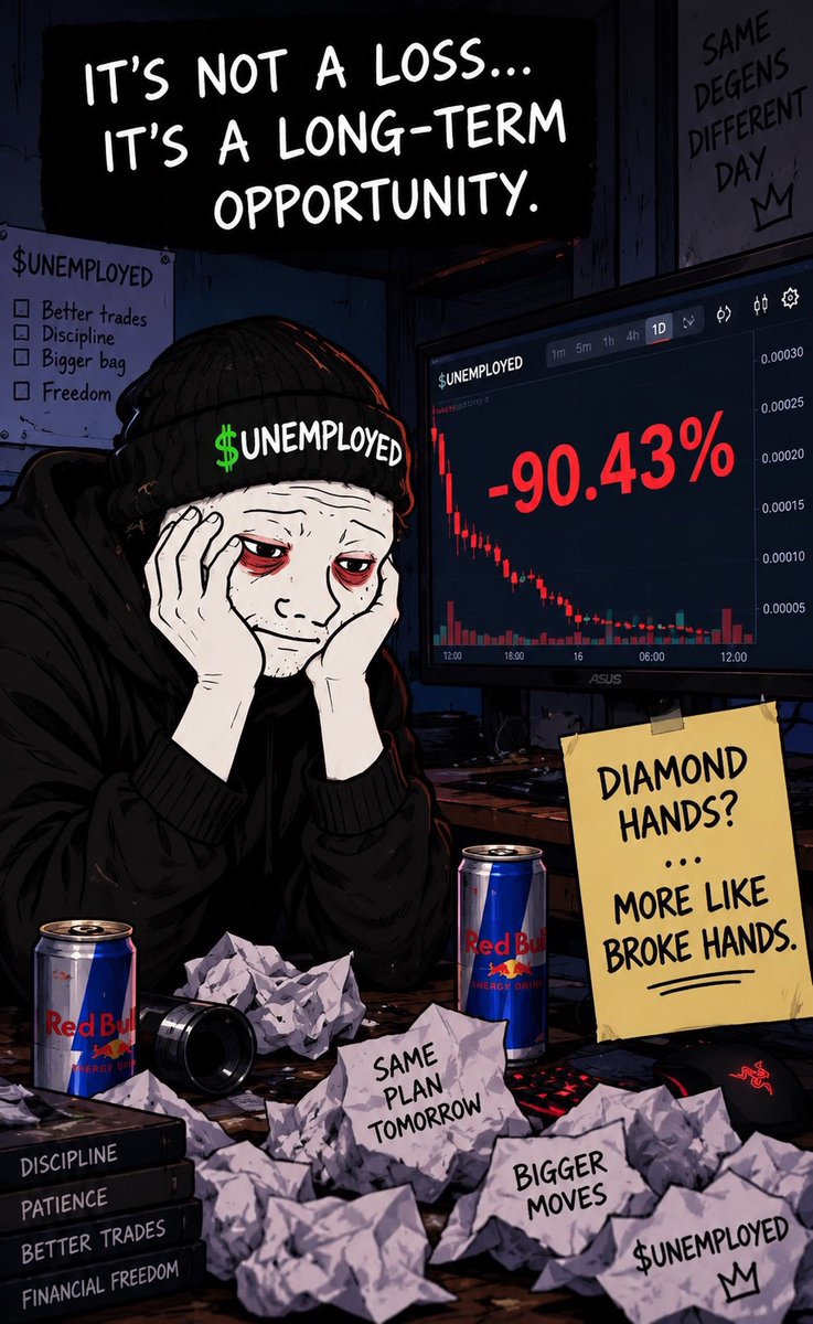 BullishGems_'s tweet photo. Next 100X Gem 🚀🔥

Employment is temporary.
The trenches are forever.
No job.
No boss.
All in.
Wake up. Check charts. Lose money. Post memes. Blame the Fed. Do it again.

Follow: @AdrianMarisca15​​​​​​​​​​​​​​​​​​​​​​​​​​​​​​​​​​​​​​​​​​​​​​​​​​
Join TG : https://t.co/RbXE7HqJu1

$UNEMPLOYED

#trenches #unemployed #memecoin
