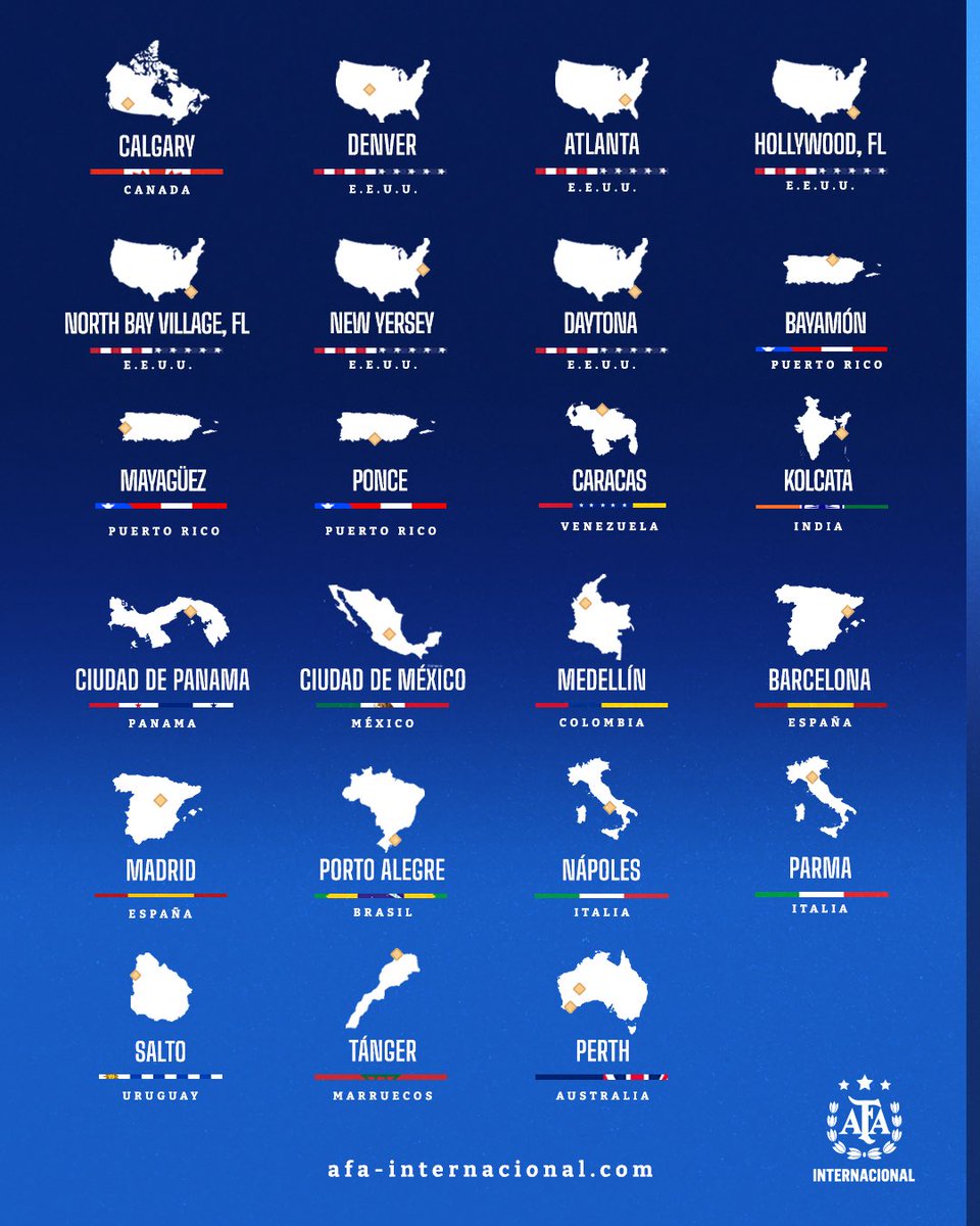 afa_inter's tweet photo. El Fútbol Argentino en todo el mundo.

22 ciudades. 14 países. 5 continentes.

Una manera de entrenar, sentir y competir. https://t.co/CpVmT8AZH8
