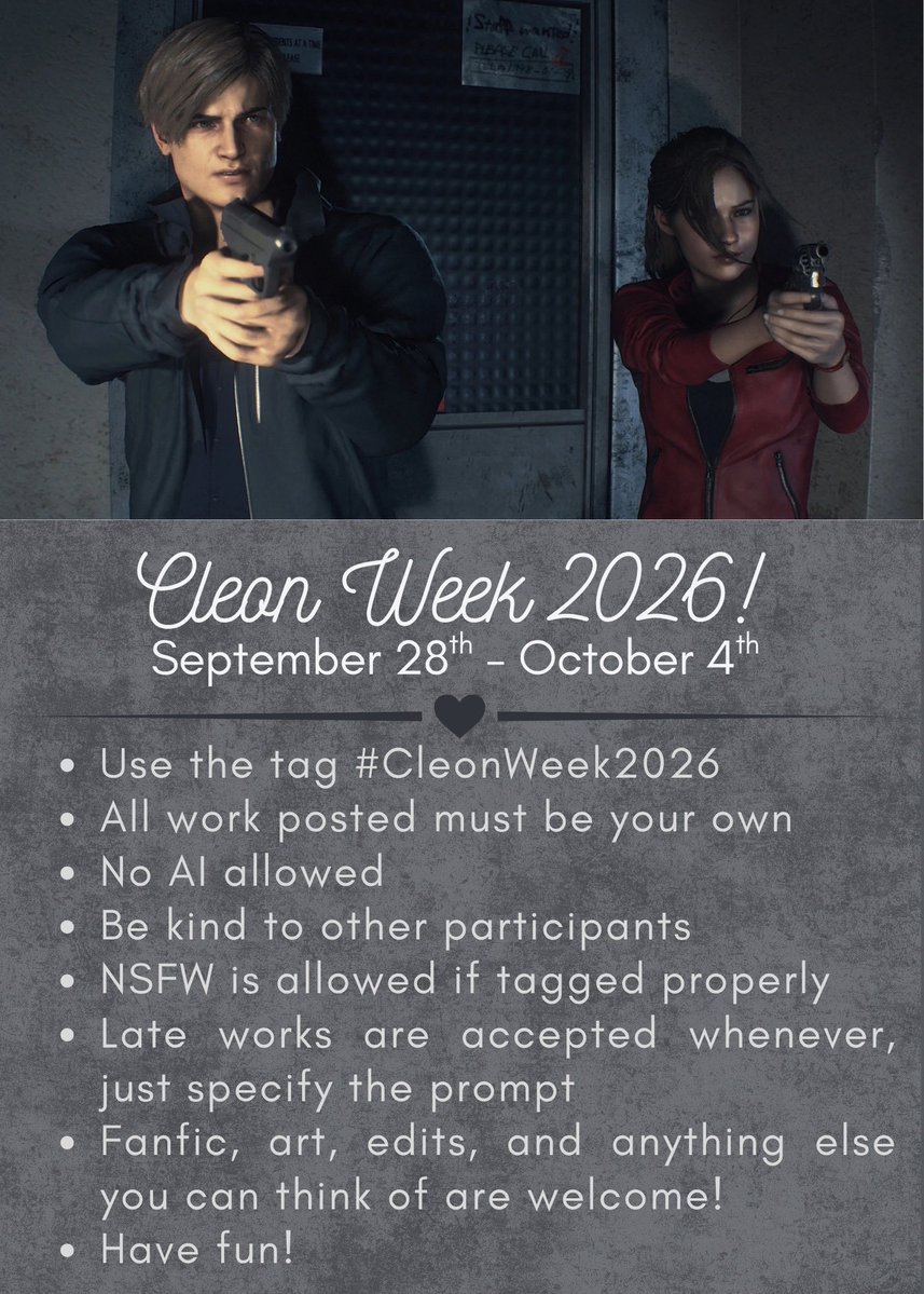 cIairesupremacy's tweet photo. heyy yalllll oomfie on tumblr is doing a cleon week starting september 28th through october 4th and i know yall are awesome artists so if you want to participate you can use the tag #cleonweek2026 on tumblr or twitter :)) just for funsies! https://t.co/LeoqKij8VA