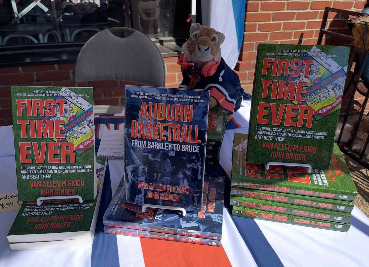 VanAllenPlexico's tweet photo. I will be back in Auburn on Saturday, signing books at Auburn Oil Booksellers from 9 am - 2 pm, prior to going with @jkringer to the Auburn-Florida game.
We will have paperback and hardcover copies of:
ALL THEY DID WAS WIN (2010)
FIRST TIME EVER (1989 Iron Bowl)
AUBURN BASKETBALL
and more!
I'll be joined by @yardsaleartist (and AU Wishbone's "Guess-the-Game" czar), Jarrod Alberich, as well as a special appearance by the beloved @BorisAUTiger!
Auburn Oil Booksellers is located on Magnolia, just down from Toomer's Corner.