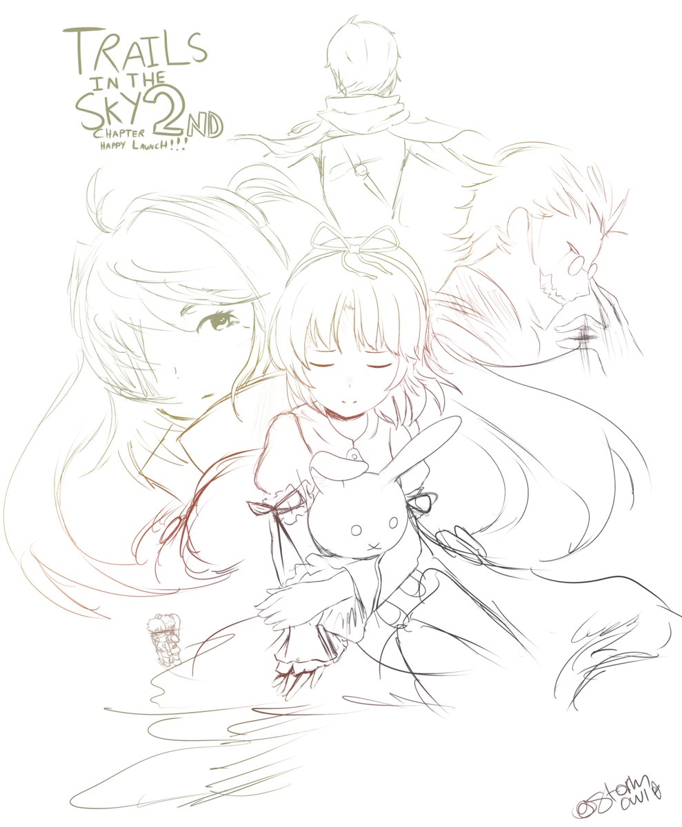 Stormowl0's tweet photo. Happy launch week for Trails in the Sky 2nd Chapter!! For the occasion, I sketched an emotional piece fitting of the game. Please enjoy! 🦇🌙 https://t.co/PrsyYOHfoo