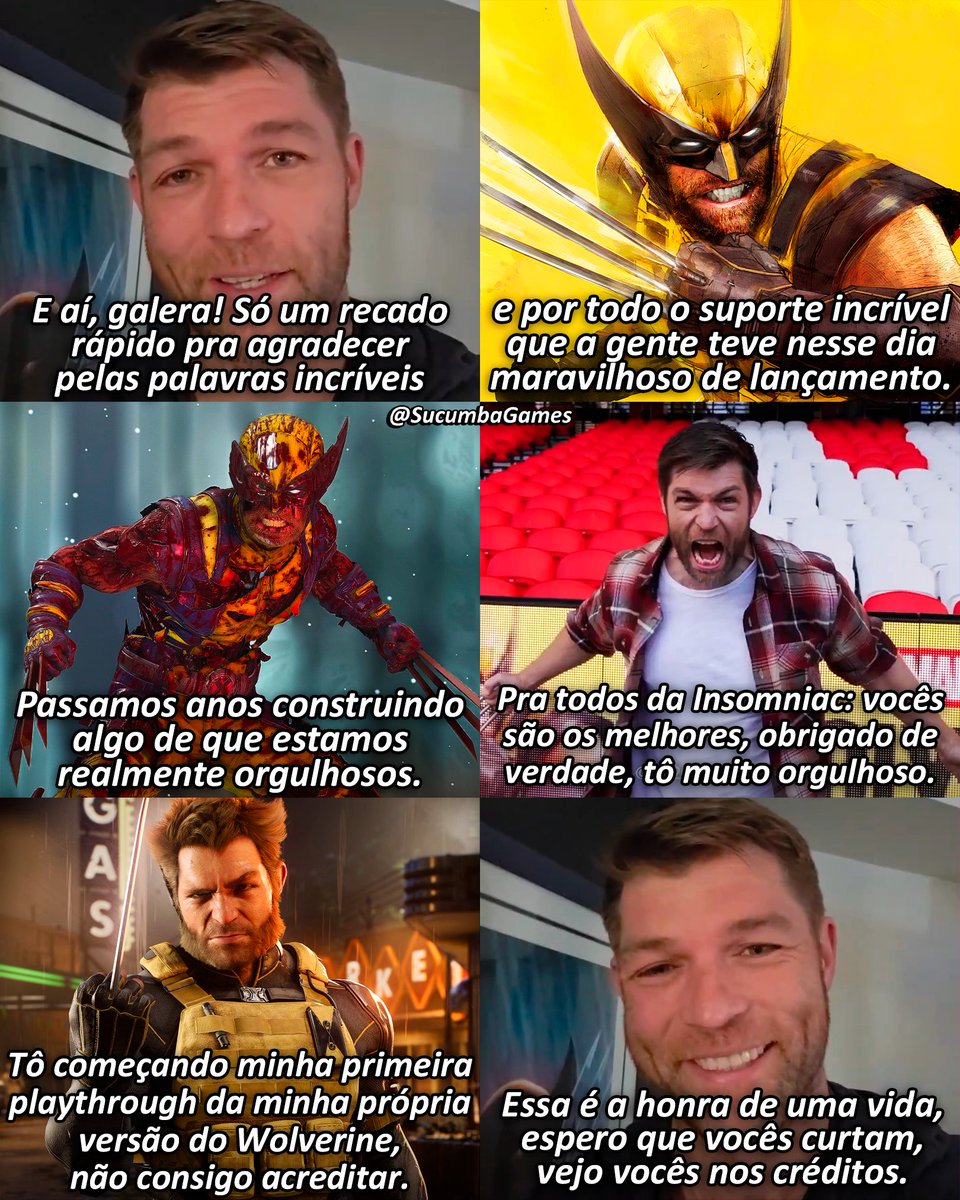 SucumbaGames's tweet photo. O ator Liam McIntyre, o Logan de Marvel’s Wolverine, fez um vídeo de agradecimento aos fãs e à Insomniac.

Apesar das muitas críticas, a comunidade abraçou e aprovou a escalação de Liam para o personagem. Muitos citaram que o jogo não faz jus à sua atuação e que não seria exagero cogitá-lo como Wolverine do MCU.