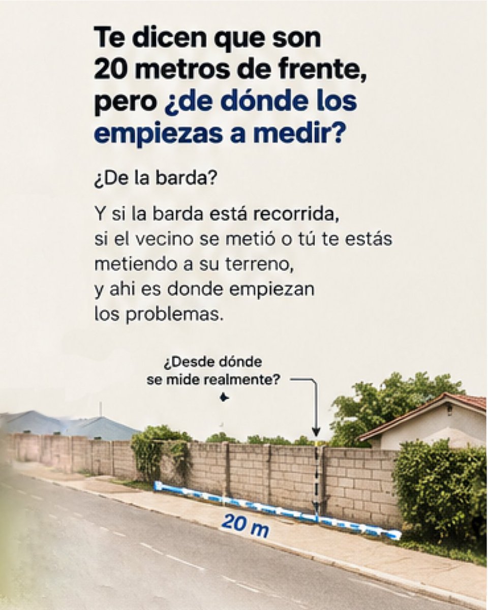 b3torojas's tweet photo. ¿Sabías que puedes invadir el terreno de tu vecino sin saberlo?

Conocer las medidas de un terreno no siempre significa conocer sus límites reales en campo.

Antes de construir o cercar, verifica dónde están los límites de tu propiedad.

 El deslinde ayuda a prevenir conflictos. https://t.co/7gwRtplVyM