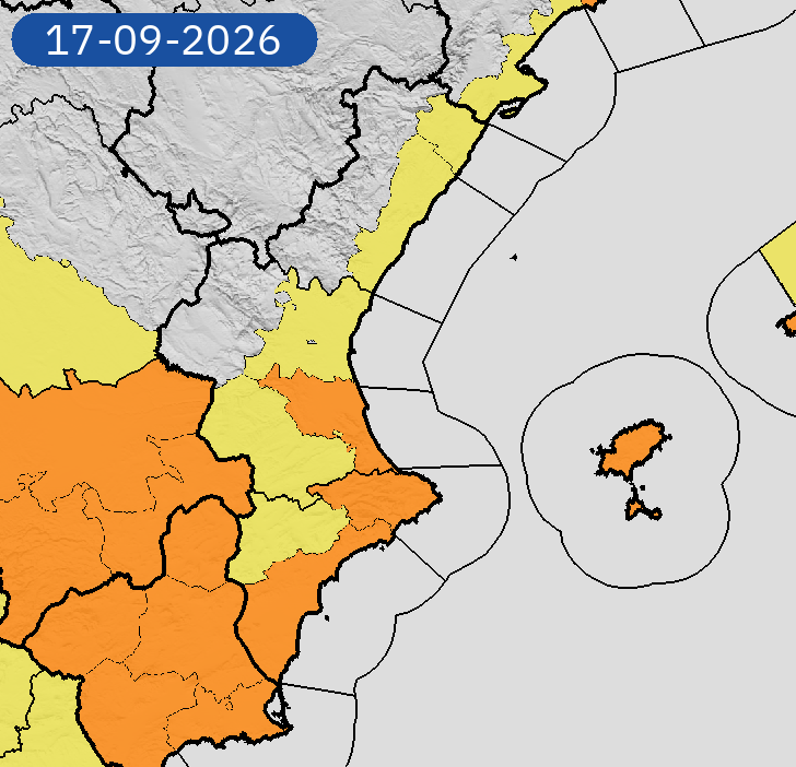 AEMET_CValencia's tweet photo. 16/09 21:30 AVISOS HOY Y MAÑANA | Comunitat Valenciana: lluvias y tormentas. Nivel máximo de aviso: naranja.
Actualizaciones en https://t.co/R3Fs2JzKgr https://t.co/2sFZckARSl