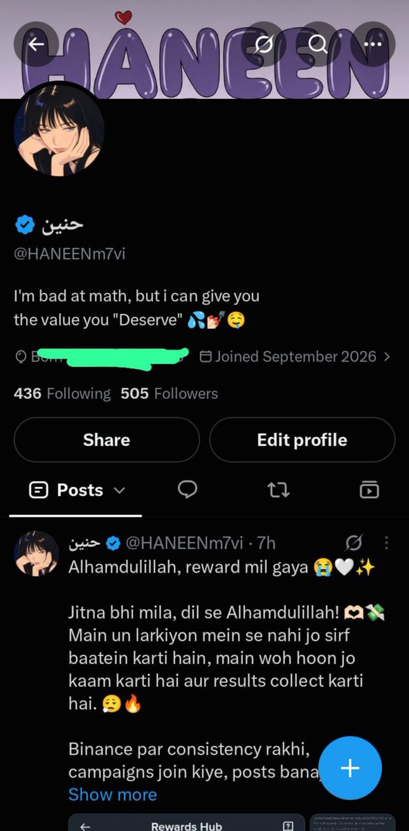 HANEENm7vi's tweet photo. 500+ FOLLOWERS IN JUST 4 DAYS. 😭🖤✨

Alhamdulillah, Allah ka jitna shukar karun kam hai. 🥹🤍

4 din ki mehnat, consistency aur thora sa pagalpan… aur ab 500+ fam! 🫶🏻🔥

Main sirf baatein karne wali nahi, main woh larki hoon jo kaam karti hai, seekhti hai aur apne results khud collect karti hai. 💅🏻

Ye toh bas starting hai, baby. 😮‍💨🖤 Abhi aur grow karna hai, aur seekhna hai, aur bohat aage jaana hai, InshaAllah. 🚀

Thank you to everyone who supported me. 🫂🤍

500+ today, 1K loading… 😏🔥 Alhamdulillah for everything.
And
GOOD NIGHT EVERYONE ....💦
#Binance #Haneen