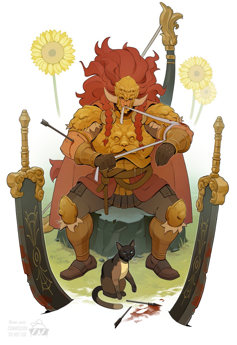 bean_souls's tweet photo. Another Radahn and kitty commission for @Caos0rganizado that I forgot to post here ! Probably my biggest project so far and I'm really proud of it 💚Thank you for commissioning me again 🙏 https://t.co/iTtNDHvJTv
