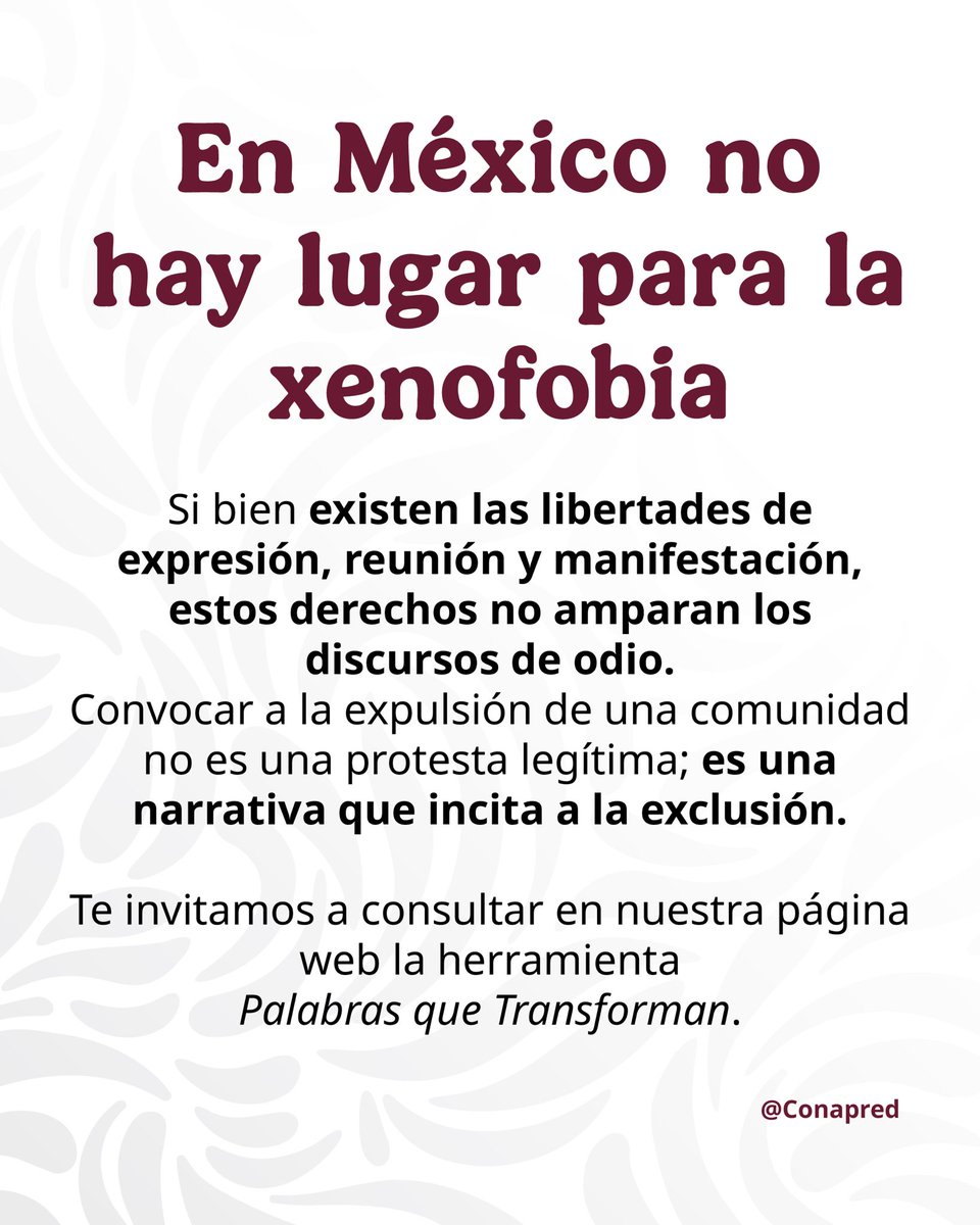 CONAPRED's tweet photo. Dejemos de normalizar y reproducir narrativas de odio que atentan contra la dignidad, los derechos humanos y la igualdad. Construyamos juntas, juntos y juntes un México más incluyente.

Palabras que transforman: Guía para prevenir narrativas discriminatorias y discursos de odio. 
👉🏾 https://t.co/9FS2olSMgY