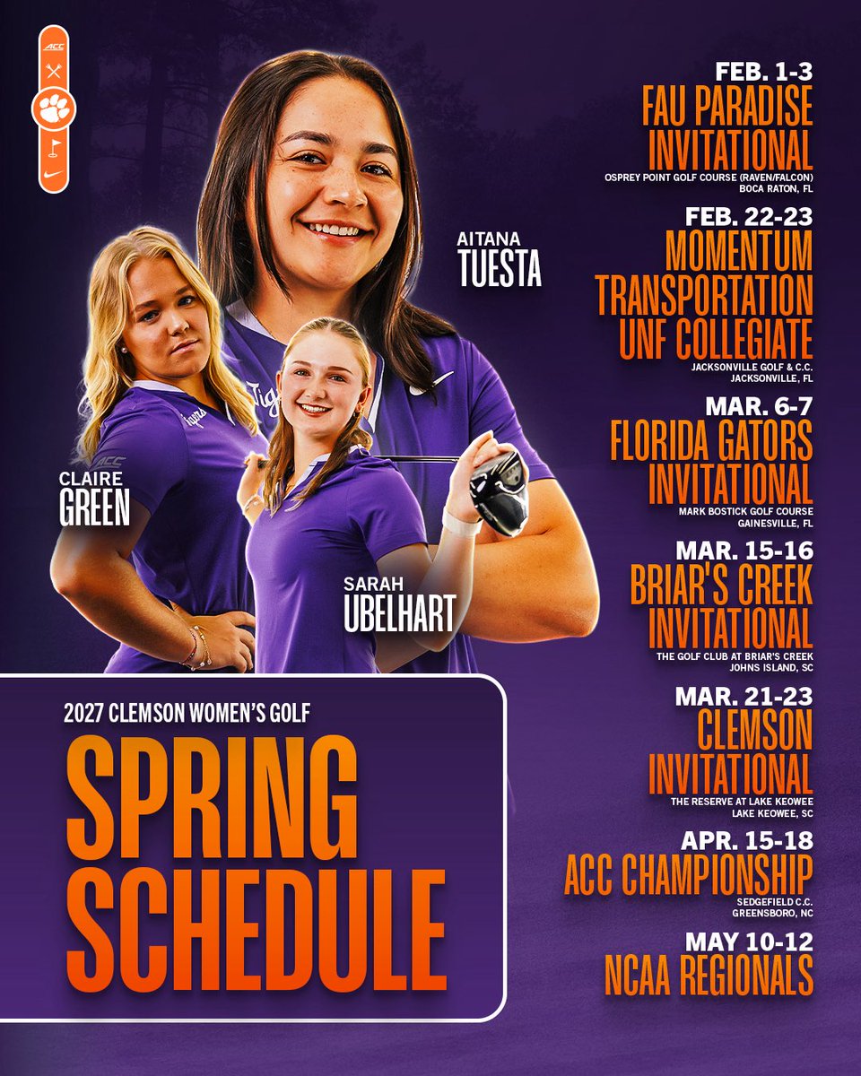 ClemsonWGolf's tweet photo. The schedule is complete! 🤌 https://t.co/AbSuujbKWq