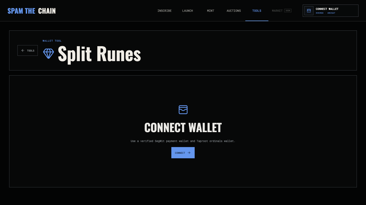 spamthechain's tweet photo. Split one Rune-bearing UTXO into multiple destination outputs with exact Rune amounts and sat values. Spam The Chain checks the balance, edict and output plan before signing. https://t.co/dmK1uB0ZhD