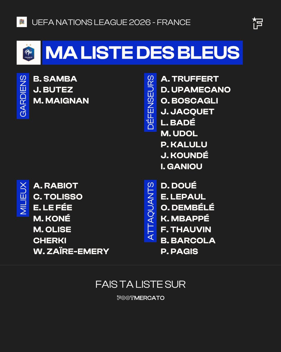Junikofr's tweet photo. Voici ma liste de lequipe de france pour le prochain rassemblement https://t.co/GnTK5AwixF