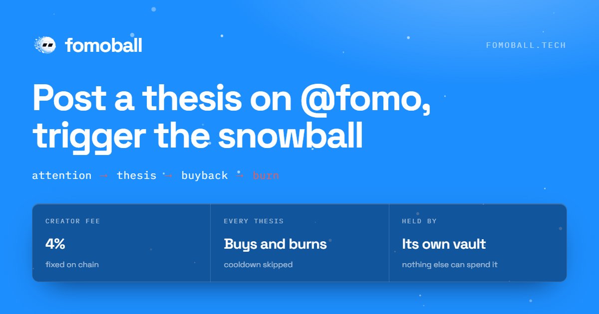 fomoballtech's tweet photo. every cycle starts with attention and ends with less supply.

more attention → more theses → more snowballs → more buybacks → more supply burned.

then the cycle starts again.

$FOMOBALL turns attention into a continuously shrinking supply. https://t.co/x9ZJusshA6
