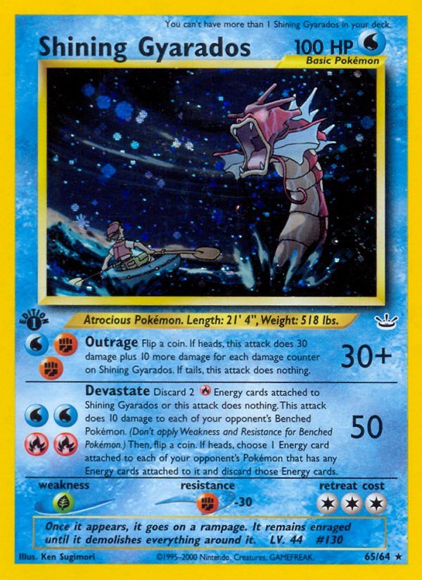 ripsterhq's tweet photo. Shining Pokemon, explained.

Neo Revelation gave Gyarados foil only on the Pokemon itself, a number past the set's own total, and a deck limit of one instead of four. This card is up over 400% in value in the last year! 📈

Which shining Pokémon are you after? ✨ https://t.co/IlN556q8RF