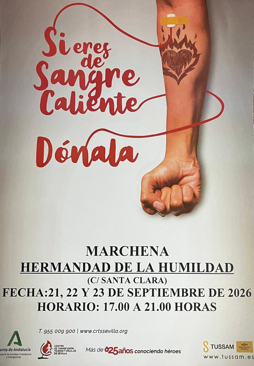HumildadMarchen's tweet photo. 📌#ACTUALIDAD|  CAMPAÑA DE DONACIÓN DE SANGRE 2026

Los próximos 21, 22 y 23 de septiembre, en horario de 17:00H hasta 21:00H, acogeremos en la Capilla de Santa Clara una DONACIÓN DE SANGRE. https://t.co/BZ3OOrdngx