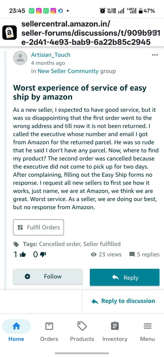seofaizan7's tweet photo. @amazonindia @AmazonHelp @amazonindia @AmazonHelp This is NOT an isolated issue. Multiple sellers are reporting Easy Ship pickup failures, cancelled orders &amp; affected seller metrics. We’re facing the same: 5 parcels picked up but still “Waiting for Pickup” + cancellations. Fix this before sellers suffer https://t.co/V661fG5lxW