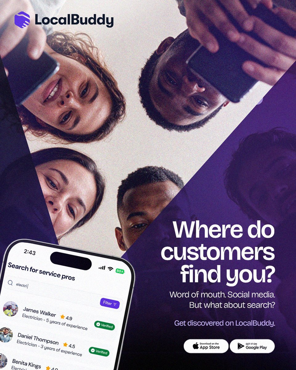 Localbuddyy's tweet photo. Tired of waiting for customers to find you? 👀

Your next customer could already be searching for the service you offer. 🔎

Get discovered where it matters with LocalBuddy. 💜📲

#freelance #growthmindset #BusinessTransformation https://t.co/x16icRaOuC