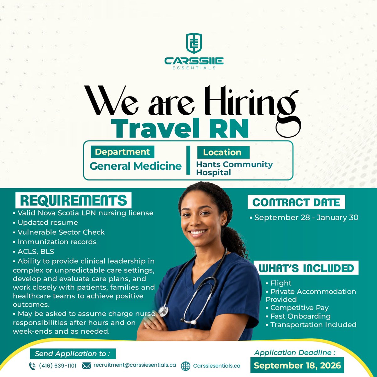 carssiesentials's tweet photo. 🚨 YOUR NEXT TRAVEL CONTRACT COULD BE IN NOVA SCOTIA

We’re urgently hiring Travel RNs and LPNs for:

📍 Cape Breton Regional Hospital
Emergency | RN | Oct. 20 ��� Jan. 20
⏰ Deadline: Sept. 18

📍 QEII Health Sciences Centre
LTC | LPN | Sept. 27 – Jan. 9
⏰ Deadline: Sept. 18 https://t.co/V7QyCzu0MZ