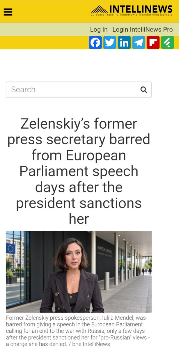 IuliiaMendel's tweet photo. “This is disgusting, to be frank,” she (Mendel) told IntelliNews. “I might be wrong in many things – in choosing platforms for example. I'm not perfect. But banning me? They really just don’t want to hear Ukrainians.”
Mendel pointed to European Commission President Ursula von der Leyen’s speech where she talked about a small girl who lost her leg in an explosion, who was also invited to the European parliamentary session. “But [von der Leyen] didn’t mention peace. She just used this poor girl without legs to say that we need to continue the war. It’s disgusting and inhuman.” https://t.co/37aywp5eSS