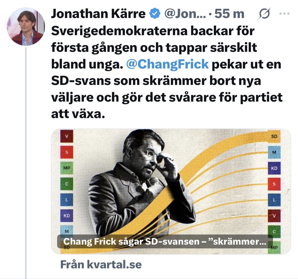 Hugin123456's tweet photo. Det här är i särklass den oseriösaste analysen hitintills.

Några konton som har makt över 3% av väljarna.

Leva i bubblan på X
Vilka idioter🤣 https://t.co/R5uyZRXtwI