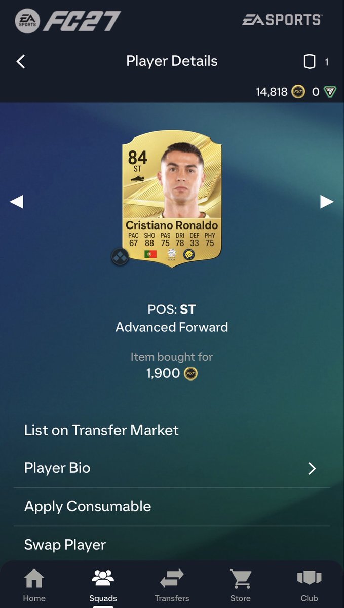 BichoAzulcrema's tweet photo. 🚨 ¡FICHAJE CUMPLIDO DÍA 1! 🚨

#CR7 asegurado por solo 1.9K!

🇵🇹 El Bicho ya viste la camiseta y tiene la cinta de capitán para el RTG.

¿Cuántas monedas gastaron en su primer fichaje estrella? 

Los leo 👇 #FC27 #UltimateTeam #BichoAzulcrema https://t.co/ne9d4EtpmZ