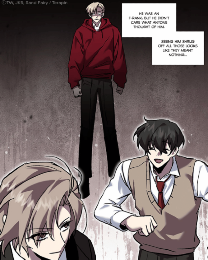 tapas_app's tweet photo. In a society where hierarchy is determined by Ideia, F-rank Park Jinsung has always been his school's punching bag.👎 What they don’t know is that he is an S-rank with extreme bloodlust.💪 With only two years left of school, will Jinsung be able to keep his rank hidden?👀⚔️ https://t.co/3ys8ES2Lyr