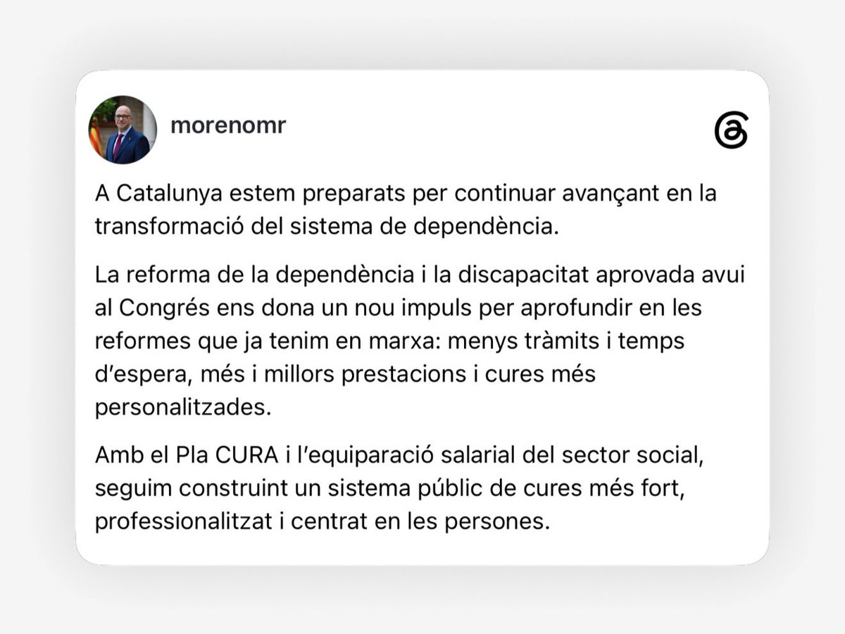 dsocialscat's tweet photo. Sobre la reforma de la dependència i la discapacitat aprovada avui al Congrés 👇 https://t.co/B27TYA1zYd