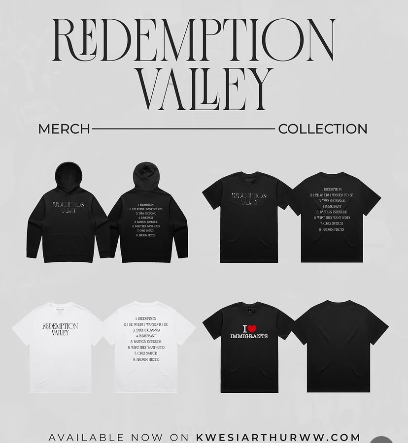 theeviralpicks's tweet photo. Kwesi Arthur has released The official Redemption Valley Merch available now on his website.🔥 https://t.co/3wzX3UgdhD