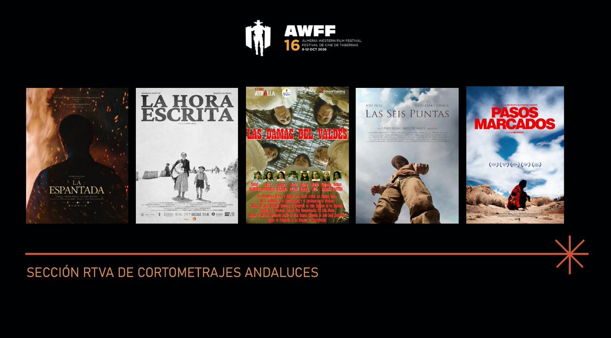 AWFF_Oficial's tweet photo. 🎬 Estos son los cortometrajes seleccionados en la Sección RTVA de AWFF 2026
Cinco producciones andaluzas competirán en la 16 edición de Almería Western Film Festival. 

#16AWFF #FestivalWestern #RTVA #Tabernas https://t.co/RjCI7gYdbk