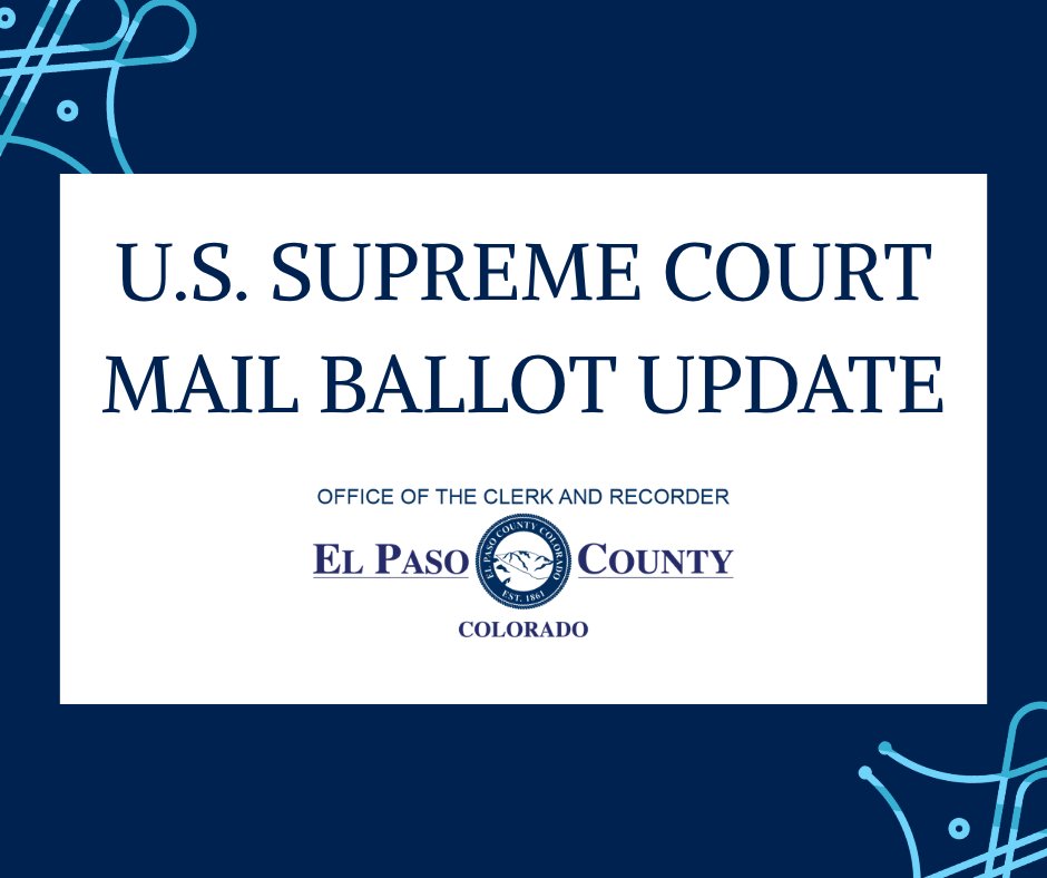ClerkEPC's tweet photo. 🗳️📬***SCOTUS MAIL BALLOT UPDATE***📬🗳️

The Supreme Court left in place an injunction preventing the USPS ballot-mail rule for the November Election. Current procedures remain in effect.

Read the SCOTUS order: https://t.co/KfDzQ3ij3i

#Election #SupremeCourt #ElPasoCounty #USPS https://t.co/K00Wj2ONuR