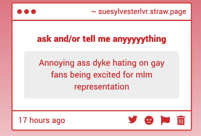 suesylvesterlvr's tweet photo. okay well thats a slur first of all and when did i ever say anything about gay men? im hating on an unconsenual neck kiss from one straight man to his other most likely straight male subordinate coworker. https://t.co/zgCMSJ3UdM