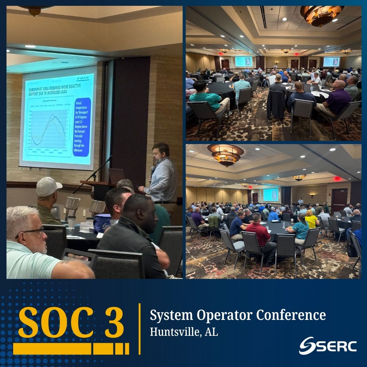 SERCReliability's tweet photo. Day two of the SOC in Huntsville featured expert panels on Load Shed Events, extreme weather lessons, and the Iberian Blackout. Operators also completed 10 hours of simulator training, strengthening situational awareness and op readiness. #LeadWithPurpose #SystemOps #SOC https://t.co/VVT0IBQ6w7