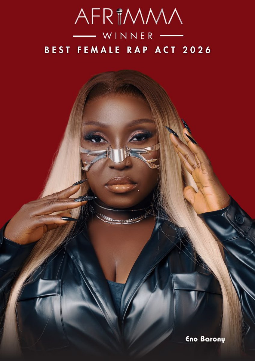Y1079FM's tweet photo. A massive congratulations to @eno_barony , on winning the AFRIMMA Award for Best Female Rap Act 2026! 🏆

This marks her second AFRIMMA win, another incredible milestone in the journey of The African Rap Goddess.

Her talent, consistency, hard work, and undeniable impact continue to shine. Two-time AFRIMMA winner! 🏆🏆

Let’s celebrate The African Rap Goddess! 👑

#TARG #TheAfricanRapGoddess #EnoBarony #AFRIMMA2026 #BestFemaleRapAct