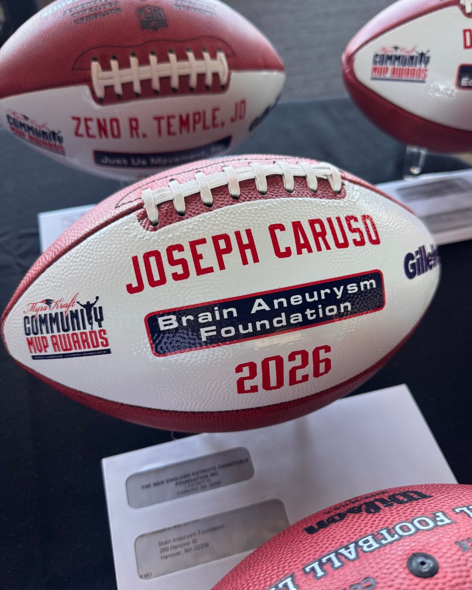 BAFOUND's tweet photo. Huge congratulations to BAF Board Member Joe Caruso on receiving the Myra Kraft Community MVP Award from @PatsFoundation. The honor includes a generous $10,000 donation to @BAFOUND to support brain aneurysm research and awareness. Thank you, Joe &amp; @PatsFoundation. Go Pats! https://t.co/Fbt9sobuDu