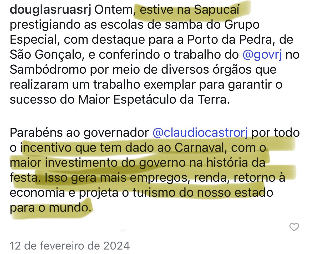 joaovnovoa's tweet photo. Fantasiado de conservador e defensor dos bons costumes, Douglas Ruas ataca o carnaval. Ele só esqueceu que, em 2024, surfou no sucesso da Porto da Pedra e elogiou Claudio Castro pelos investimentos feitos no carnaval. Cara de pau demais! https://t.co/hZ5OoYqyXV
