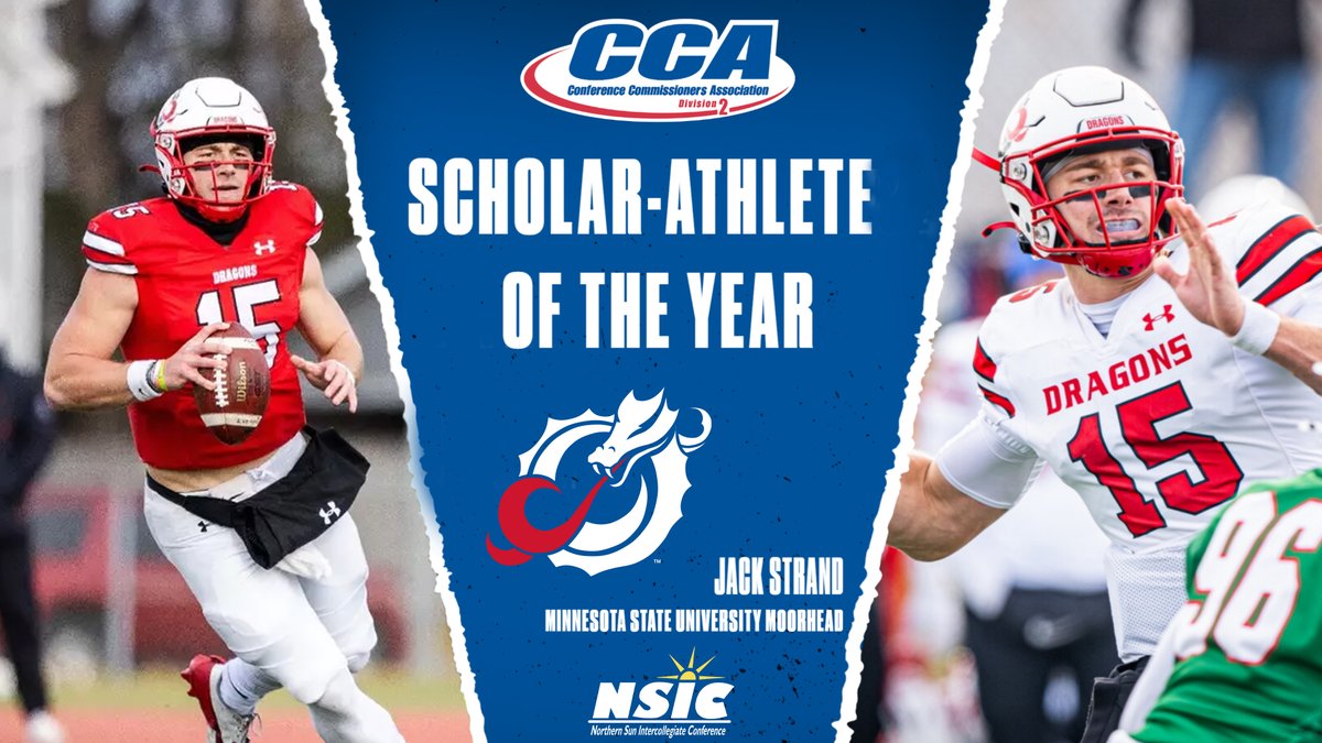 NorthernSunConf's tweet photo. MSUM's Jack Strand Named 2025-26 D2 CCA Scholar-Athlete of the Year!
Strand is just the 3rd NSIC Student-Athlete to earn the honor:
Alex Goettl - Minnesota State #NSICFB (2019-20)
Kendall Cornick - Augustana #NSICSB (2020-21)
Full Story: https://t.co/mTTX79mQTa https://t.co/95QtAonWux