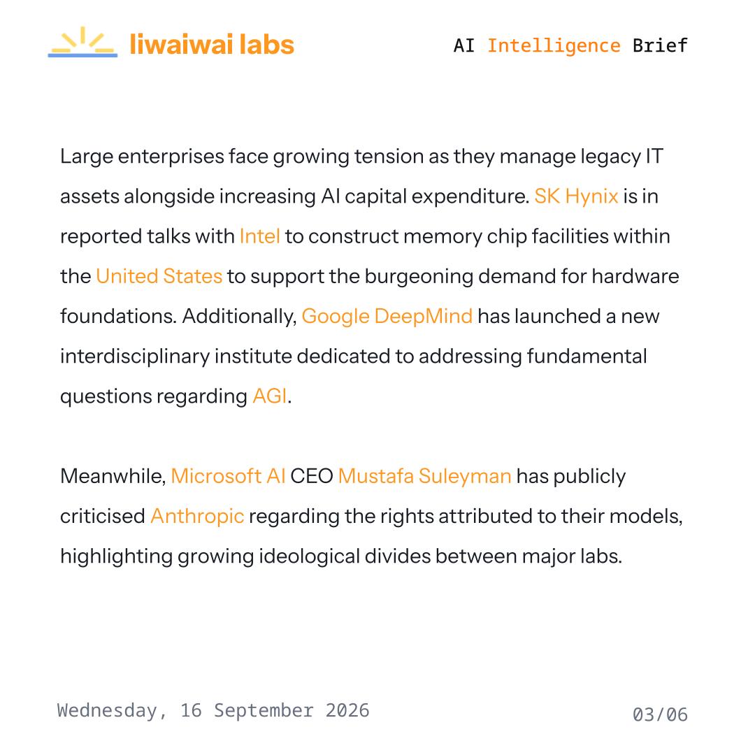 liwaiwaicom's tweet photo. Be in the know with the latest #news in the #TechIndustry

Discover more at https://t.co/Bnqkt8p8iA

#Liwaiwai #IntelligenceBrief #Anthropic #OpenAI #GoogleDeepmind #MicrosoftAI #Claude #AGI #AIRegulation #Deepmind #NVIDIA #AISafety #AIEthics https://t.co/0zFT20jw2v