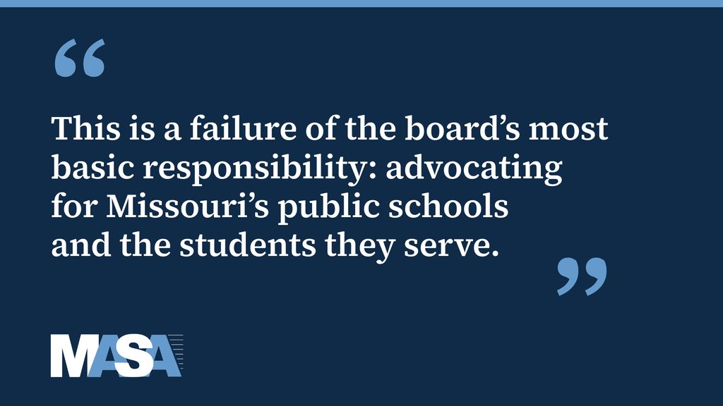 MASALeaders's tweet photo. On Tuesday, the State Board of Education set aside its own department's recommendation and declined to request full funding of Missouri's school funding formula. Read MASA's full statement: https://t.co/wCHVAgsnph 

#MASALeads #MOLovesPublicSchools https://t.co/rrXPMiNVKU