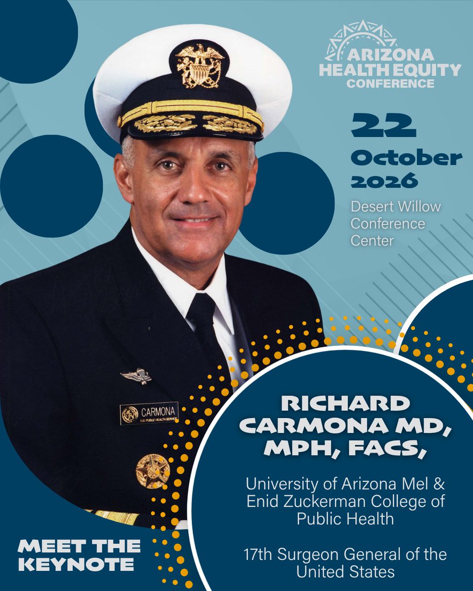 AZHealthEquity's tweet photo. We are incredibly excited to welcome Richard Carmona, MD, MPH, FACS — 17th Surgeon General of the United States — as a keynote speaker at the 13th Annual Arizona Health Equity Conference!🚨 Registration closes October 8! Secure your seat TODAY. https://t.co/ZieVVssfaU https://t.co/rDCizrm6UG