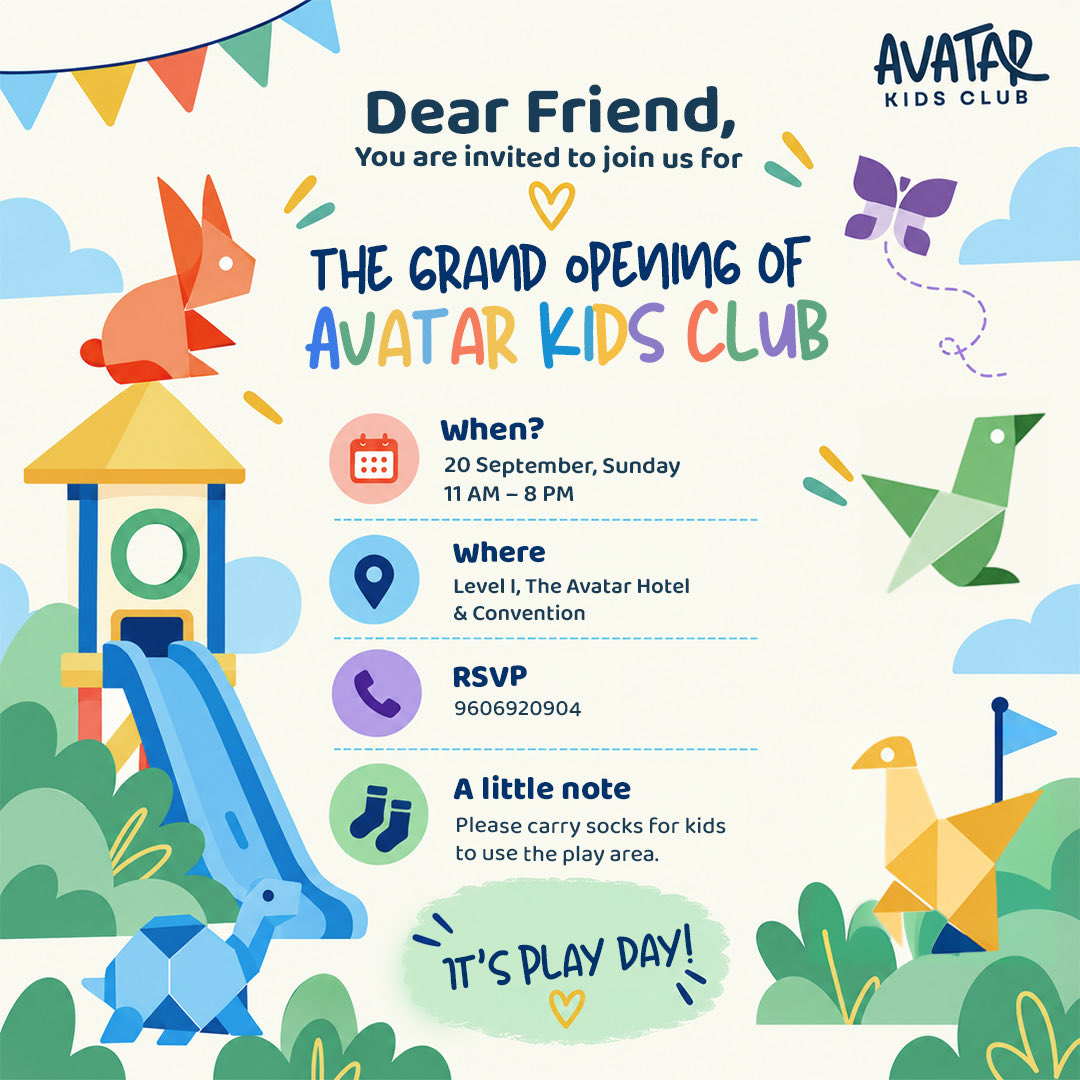 aroorprashanth's tweet photo. @TheAvatarHotel1 is launching an exclusive Play &amp; Learn space for Kids of ages from 3-12 this Monday in Mangalore. On Sunday we have an open house and preview. All are welcome to visit and experience for free from 11 am to 8 pm. Kindly RSVP. https://t.co/wGohaIDf69