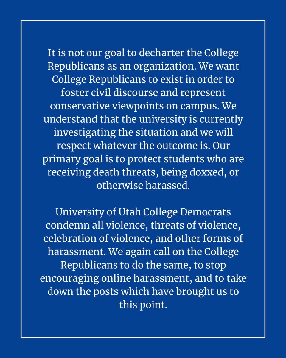 uofutahdems's tweet photo. An update on the situation at the University of Utah.

Our new statement below: https://t.co/eG4w18RjoJ