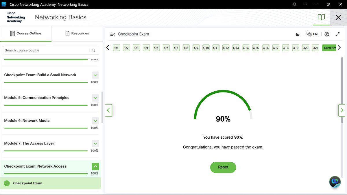 Maxwell_Cyb's tweet photo. scored 90% on the Cisco network access checkpoint exam today — modules 5-7 (communication principles, network media, access layer) all sitting at 100% now

steady progress, one module at a time

day 17 #100DaysOfCyber #networking @malik_cybersec https://t.co/I1cEmSvhhj