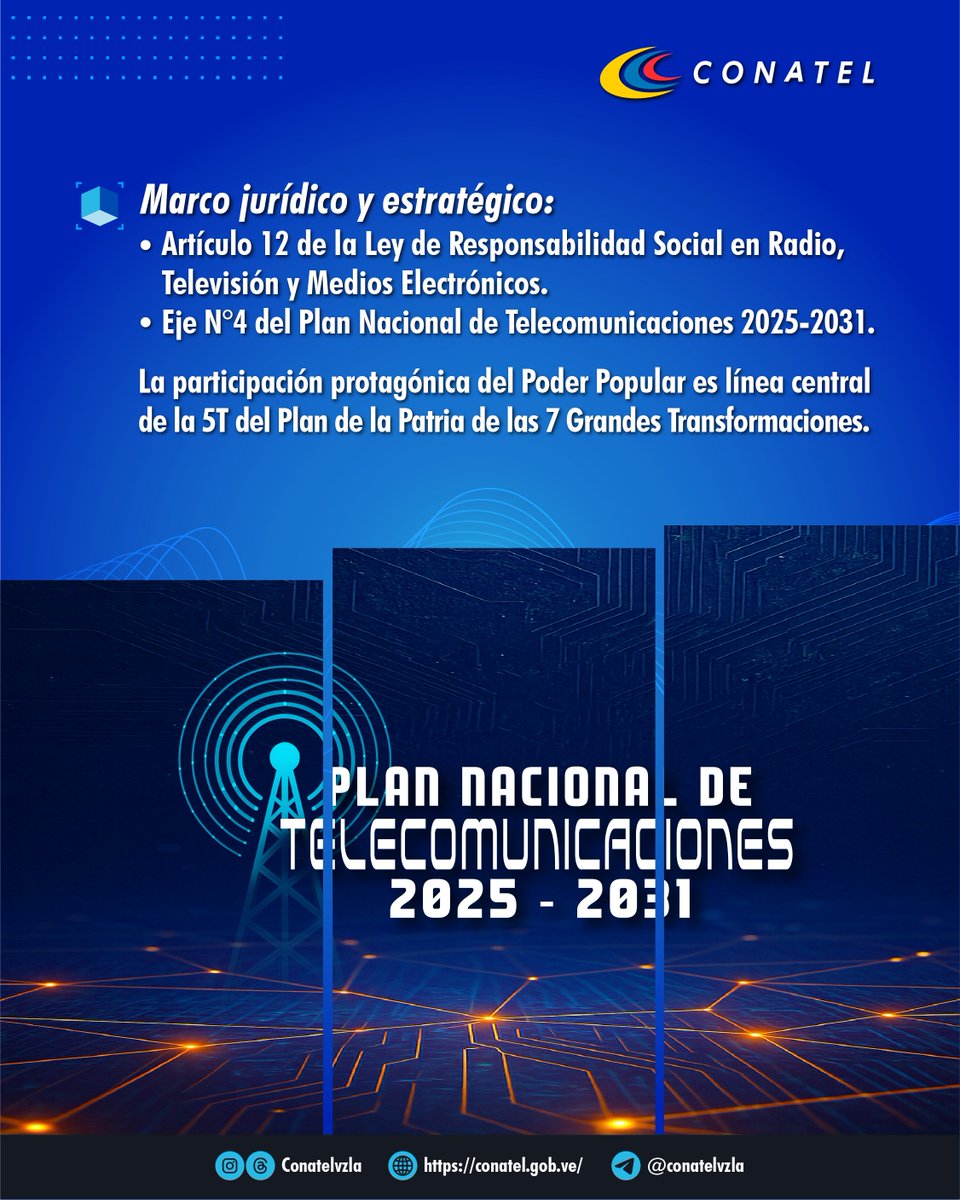 Conatel's tweet photo. Impulsados por el artículo 12 de la Ley Resorteme y el Eje N° 4 del Plan Nacional de Telecomunicaciones 2025-2031, enmarcado en las 7 Transformaciones, continuamos una nueva etapa formativa desde el estado Miranda. https://t.co/9c5dXSoVeH