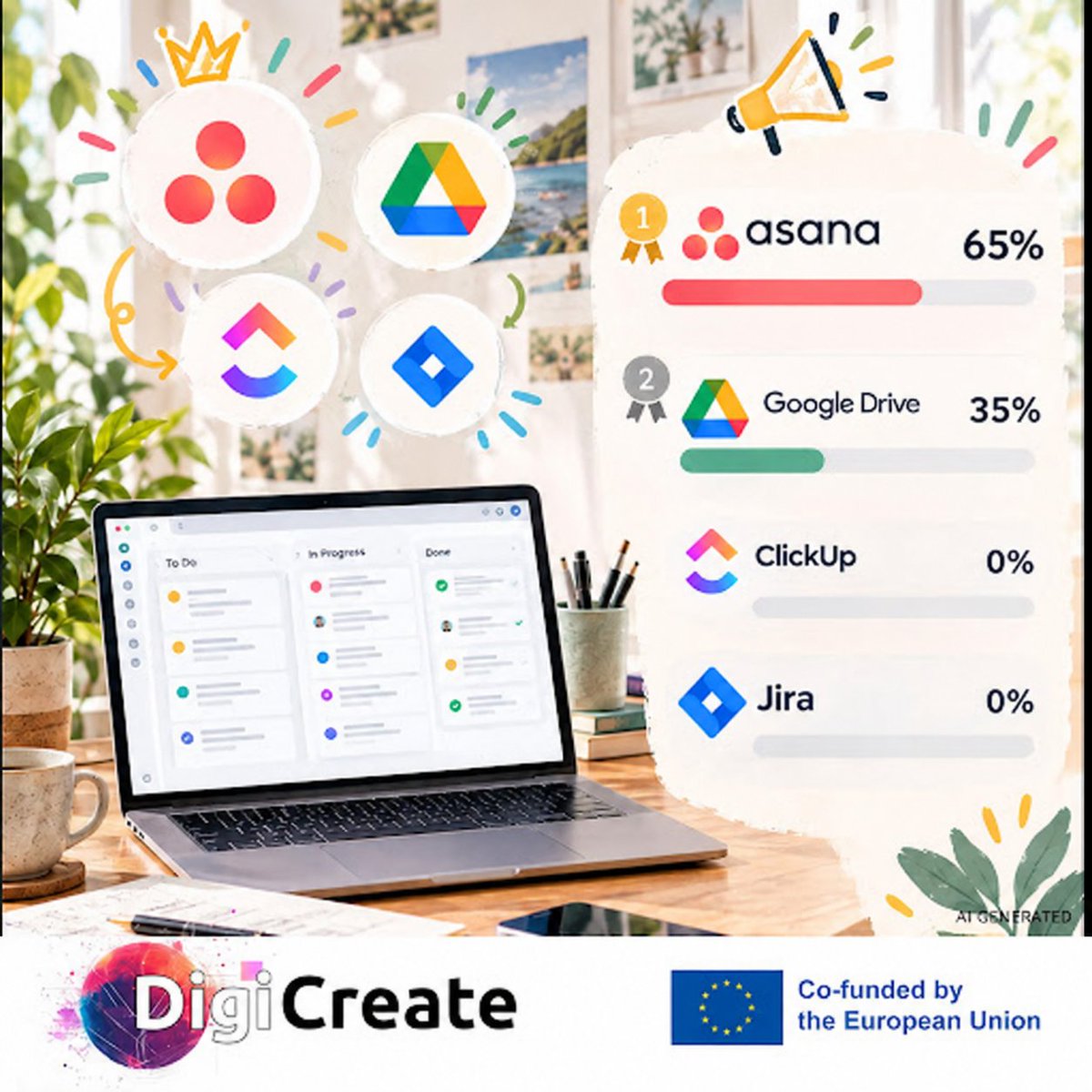 DigiCreate_'s tweet photo. Poll results: @Asana led with 65%, followed by Google Drive with 35%. ClickUp and Jira received 0%.
Which tool best fits your workflow? Compare all 4 in the @DigiCreate_ Toolbox: https://t.co/p6pTn1mh67
#DigiCreate #EACEA #ErasmusPlus #EUCofunded #SDG8 https://t.co/Wt7HgfDBkP