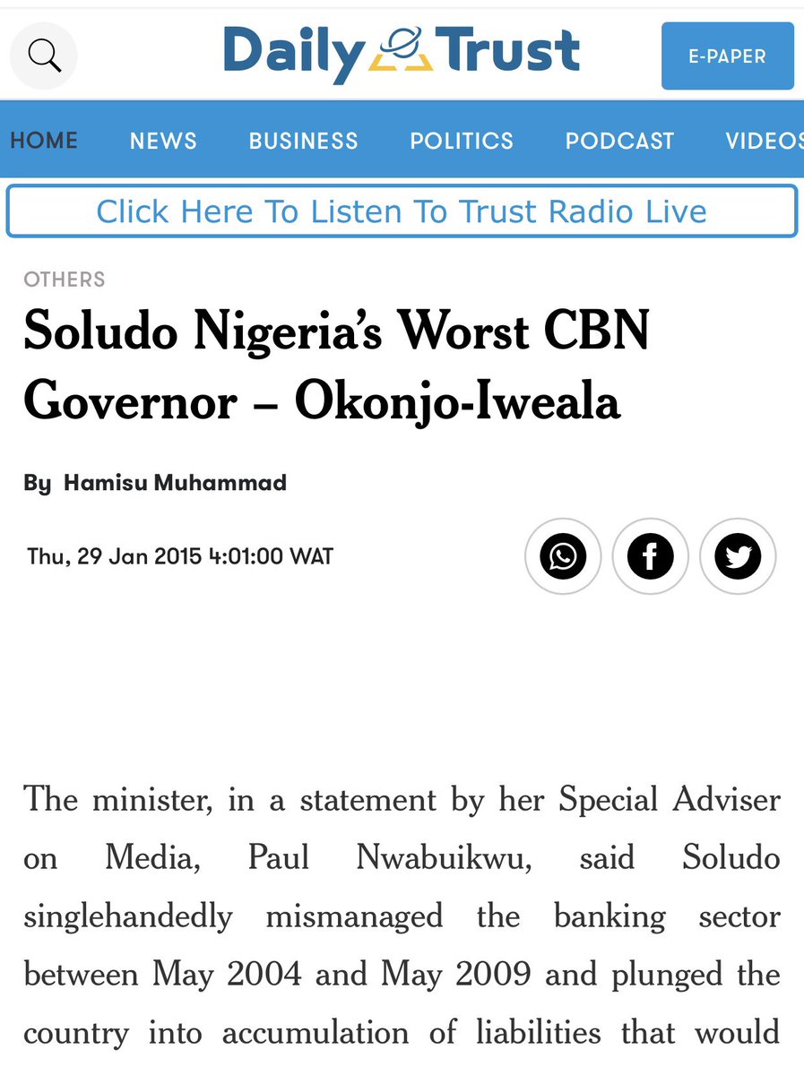 firstladyship's tweet photo. “Soludo is the worst CBN governor in Nigeria's history.” — Dr. Ngozi Okonjo-Iweala, DG WTO. https://t.co/Y04EteHj1O