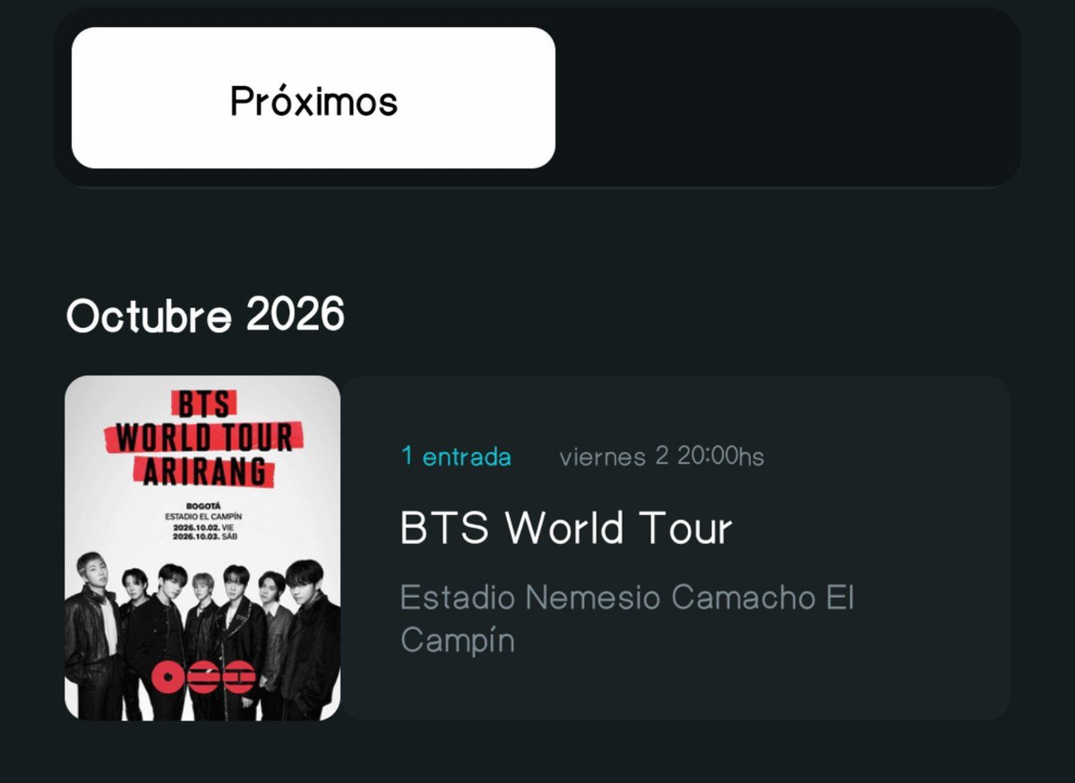 sergiob176's tweet photo. BTS BOGOTÁ TICKET AVAILABLE 💜
1x VIP P (+7) 🎟️
📅 2 October 2026
📍 El Campín, Bogotá
💰 $1,089,000 COP
Selling at original purchase price.
🧾 Proof available | Serious buyers only
📩 DM ASAP!
#BTS #BTSBogota #BTSColombia #BTSARIRANG #WTS
#BTSColombia https://t.co/meZtV2DQVH