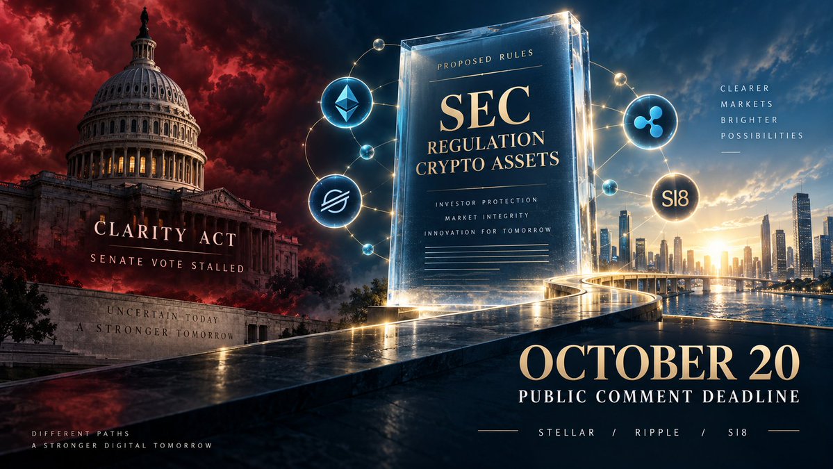 cassator's tweet photo. The CLARITY Act failed its Senate procedural vote. But the SEC’s proposed Regulation Crypto Assets doesn’t need congressional approval.

Next milestone: October 20, the public comment deadline.

For Stellar and Ripple’s ecosystems and especially Sl8 I believe this proposal could matter even more: clearer pathways for token issuance and fundraising.

Still a proposal, but a major opportunity for tokenization.