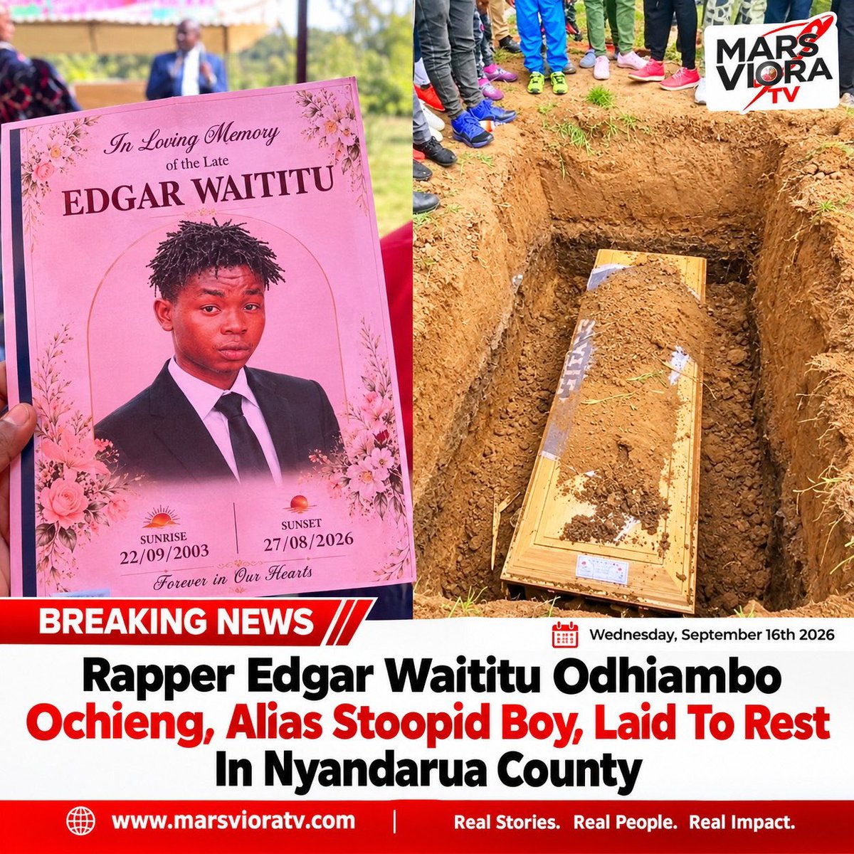 SayyHassan's tweet photo. Kenyan rapper and Arbantone artiste Edgar Waititu Odhiambo, popularly known as Stoopid Boy, has been laid to rest at his mother’s home in Miharati, Kipipiri, Nyandarua County, following weeks of uncertainty over his burial. #StoopidBoy #Kenya #RIPStoopidBoy the trump https://t.co/MTdg6K6LLq