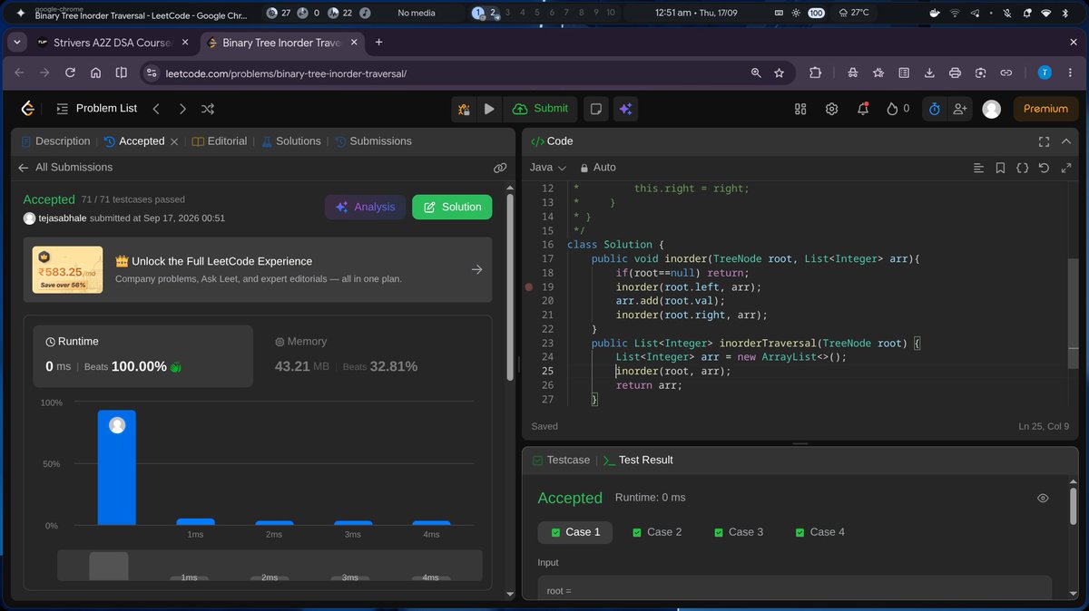 Tejas55451's tweet photo. Binary Tree Traversals -
1. Preorder Traversal ✅
2. Postorder Traversal ✅
3. Inorder Traversal ✅
4. Level order traversal ✅

#binarytrees #striversA2Z #dsa #LeetCode https://t.co/v6VvY7Pcdh